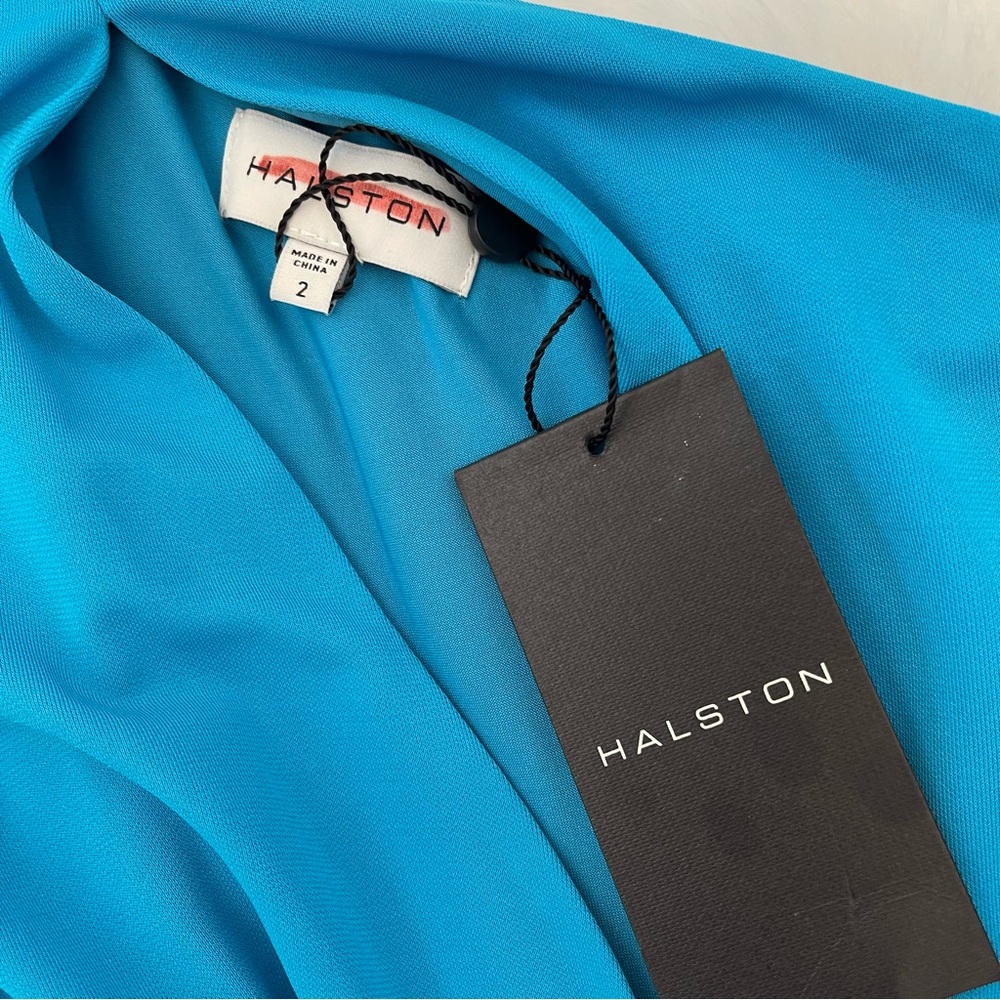 NWT Halston Ivanna Grecian Matte Jersey Aqua Turquoise Blue Formal Gown Dress - Picture 13 of 16